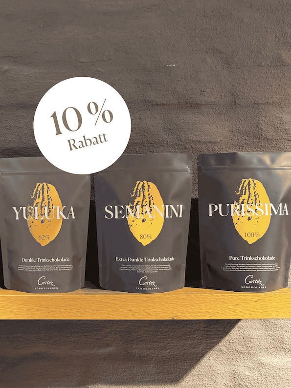 Die Sorten Yuluka, Semanini und Purissima im Zipbeutel, Button mit Hinweis 10% Rabatt.