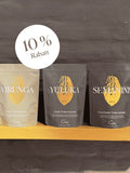 Die Sorten Virunga, Yuluka und Semanini im Zipbeutel, Button mit Hinweis 10% Rabatt.
